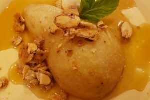 Amaretto Roasted Pears with Almond Crunch